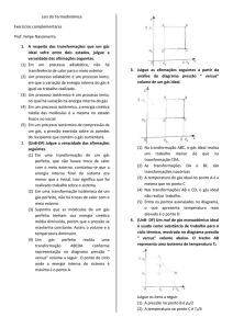 Leis da Termodinâmica Exercícios complementares Prof. Felipe