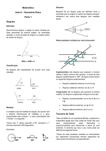 Matemática Aula 8 – Geometria Plana Parte 1 Ângulos Definição