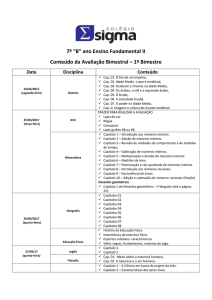 Calendário e conteúdo da avaliação bimestral 1º Bimestre 7º B