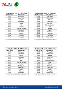 Calendário Avaliações EFI – Tarde