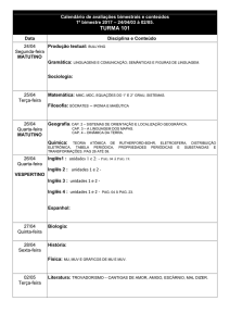 Calendário parcial de avaliações bimestrais e conteúdos 1º