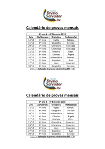 Calendário de provas mensais 6º ano A – 4º Bimestre