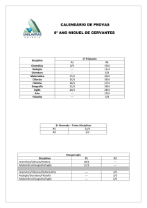 CALENDÁRIO DE PROVAS 8º ANO MIGUEL DE CERVANTES