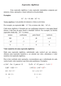 Valor numérico de uma expressão algébrica