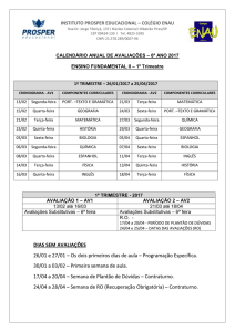 Calendário de avaliações 6º ano 2017