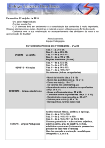 Roteiro de provas - FI: 5º ano - 25/07/2016