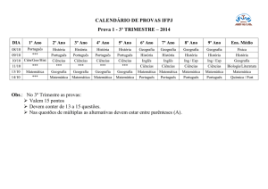 CALENDÁRIO DE PROVAS IFPJ Prova 1