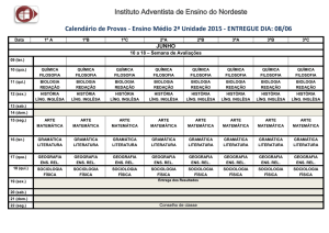 Calendário de Provas e Atividade 2° Unidade Ensino Médio