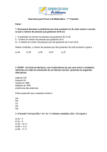 Exercícios para Prova 2 de Matemática – 1° Trimestre Parte I 1. 52