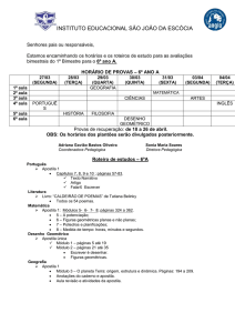 horário de provas – 6º ano a