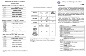 PERÍODO PARA REALIZAÇÕES DAS AVALIAÇÕES AVALIAÇÃO