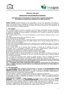 EDITAL N.º 001/2014 REPUBLICADO POR INCORREÇÃO NO