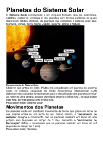 Características dos Planetas do Sistema Solar