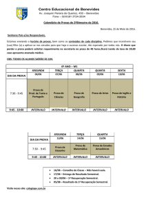 Calendário de Provas do 2º Bimestre de 2016.