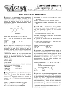 Lista 03 - Massa atômica, Massa Molecular e Mol