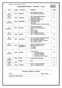CRONOGRAMA DE PROVAS - IV UNIDADE