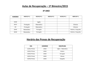 Aulas de Recuperação – 1º Bimestre/2015 Horário das Provas de