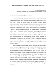 Notas de pesquisa sobre as doenças no jornal Diário da Bahia
