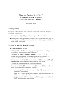 Base de Dados, 2016/2017 Universidade do Algarve Trabalho