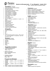 Roteiro de Recuperação – 9° ano (Regular) – Junho 2015