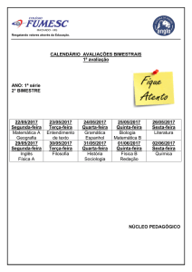 CALENDÁRIO AVALIAÇÕES BIMESTRAIS 1ª avaliação