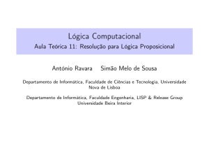 Lógica Computacional - Aula Teórica 11: Resolução para Lógica