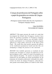 Crenças de professores de Português sobre o papel da gramática