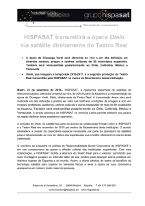 HISPASAT transmitirá a ópera Otelo via satélite diretamente do