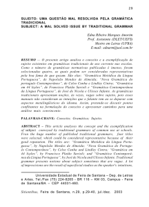 SUJEITO: UMA QUESTÃO MAL RESOLVIDA PELA GRAMÁTICA