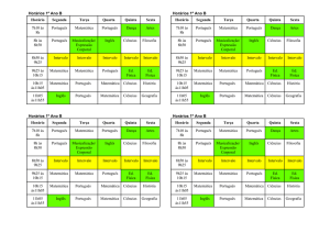 Horários 1º Ano B Horário Segunda Terça Quarta Quinta Sexta