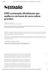 OMS recomenda oficialmente que mulheres em locais de surto