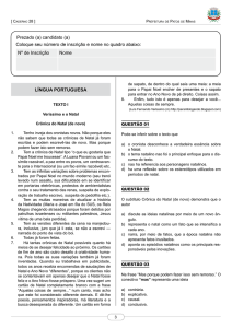 LÍNGUA PORTUGUESA Prezado (a) candidato (a) Coloque seu