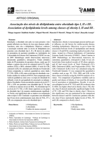 Associação dos níveis de dislipidemia entre obesidade tipo I, II e III