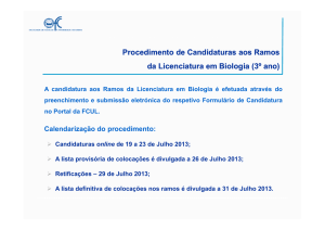 Procedimento de Candidaturas aos Ramos da Licenciatura em