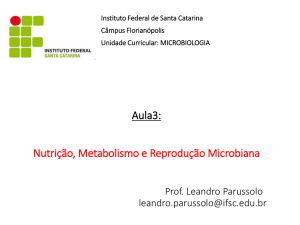 Aula 3 - Nutrição, metabolismo e reprodução bacteriana