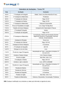 Calendário de Avaliações – Turma 151