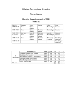 Ciência e Tecnologia de Alimentos Turma: Diurno Horário: Segundo
