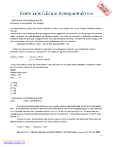 Lista de exercícios sobre cálculo estequiométrico.