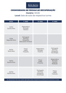 CRONOGRAMA DE PROVAS DE RECUPERAÇÃO Horário: 14h30