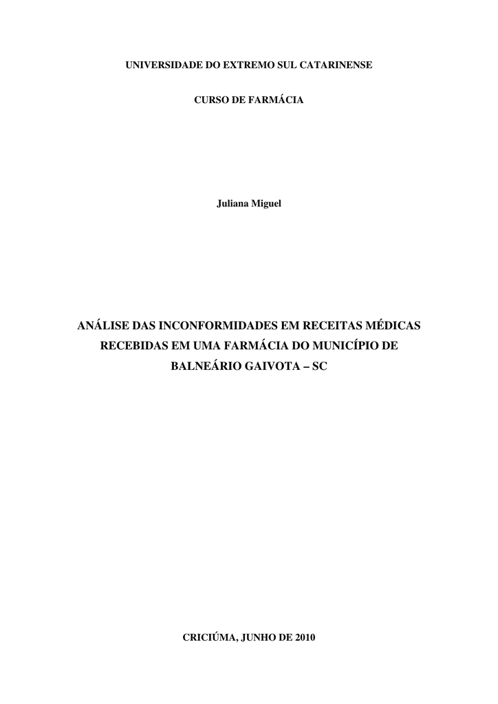 Análise Das Inconformidades Em Receitas Médicas