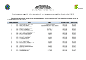 Resultado parcial do pedido de isenção da taxa de inscrição