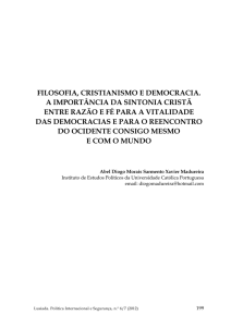 FILOSOFIa, CRISTIaNISMO E DEMOCRaCIa. a IMPORTâNCIa Da