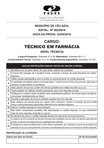 Prova Objetiva - Cargo de TECNICO EM FARMACIA