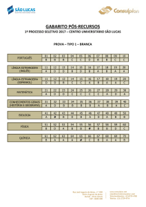 GABARITO PRELIMINAR Œ CENTRO UNIVERSITÁRIO SÃO LUCAS