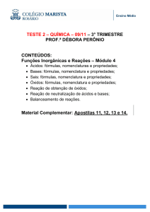 TESTE 2 – QUÍMICA – 09/11 – 3° TRIMESTRE PROF.ª DÉBORA