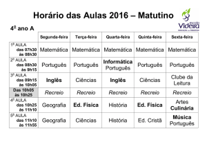 Horário das Aulas 2016 – Matutino