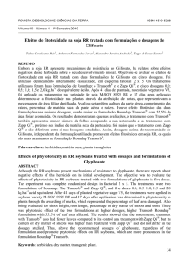 Efeitos de fitotoxidade na soja RR tratada com formulações e