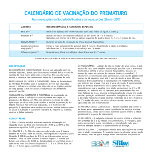 calendário de vacinação do prematuro