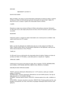 RESUMO MICROSOFT ACCESS 7.0 BANCO DE DADOS Banco de