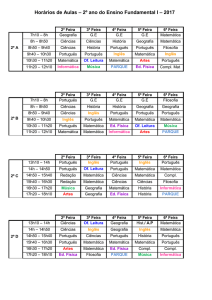 Horários de Aulas – 2º ano do Ensino Fundamental I – 2017